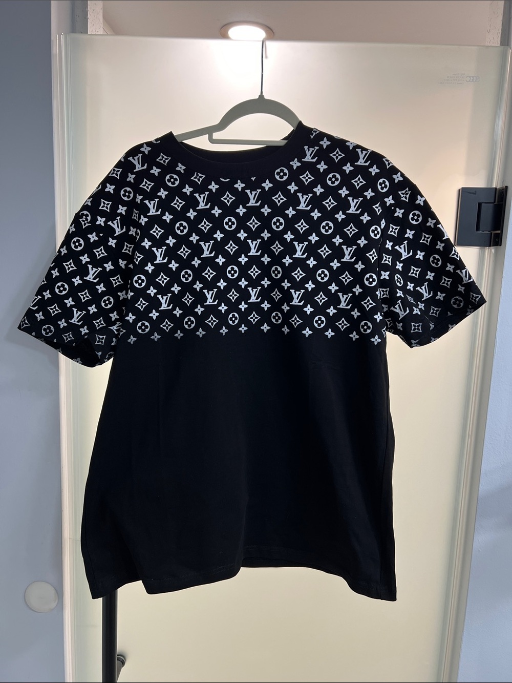 Louis Vuitton Black Tee with White Monogram Print